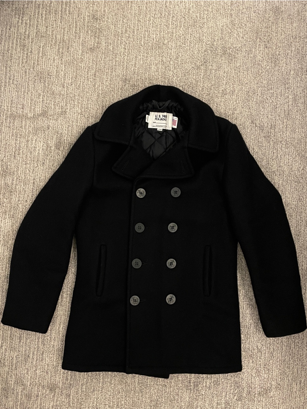 Schott NYC Black Double-Breasted Peacoat